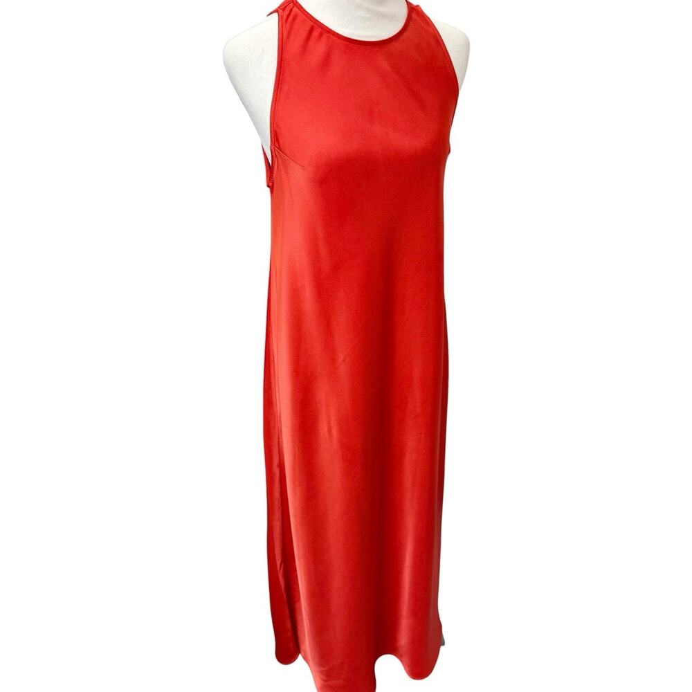 Poetry Annabelle Satin Bias Cut Slip Dress Midi Red Orange 10